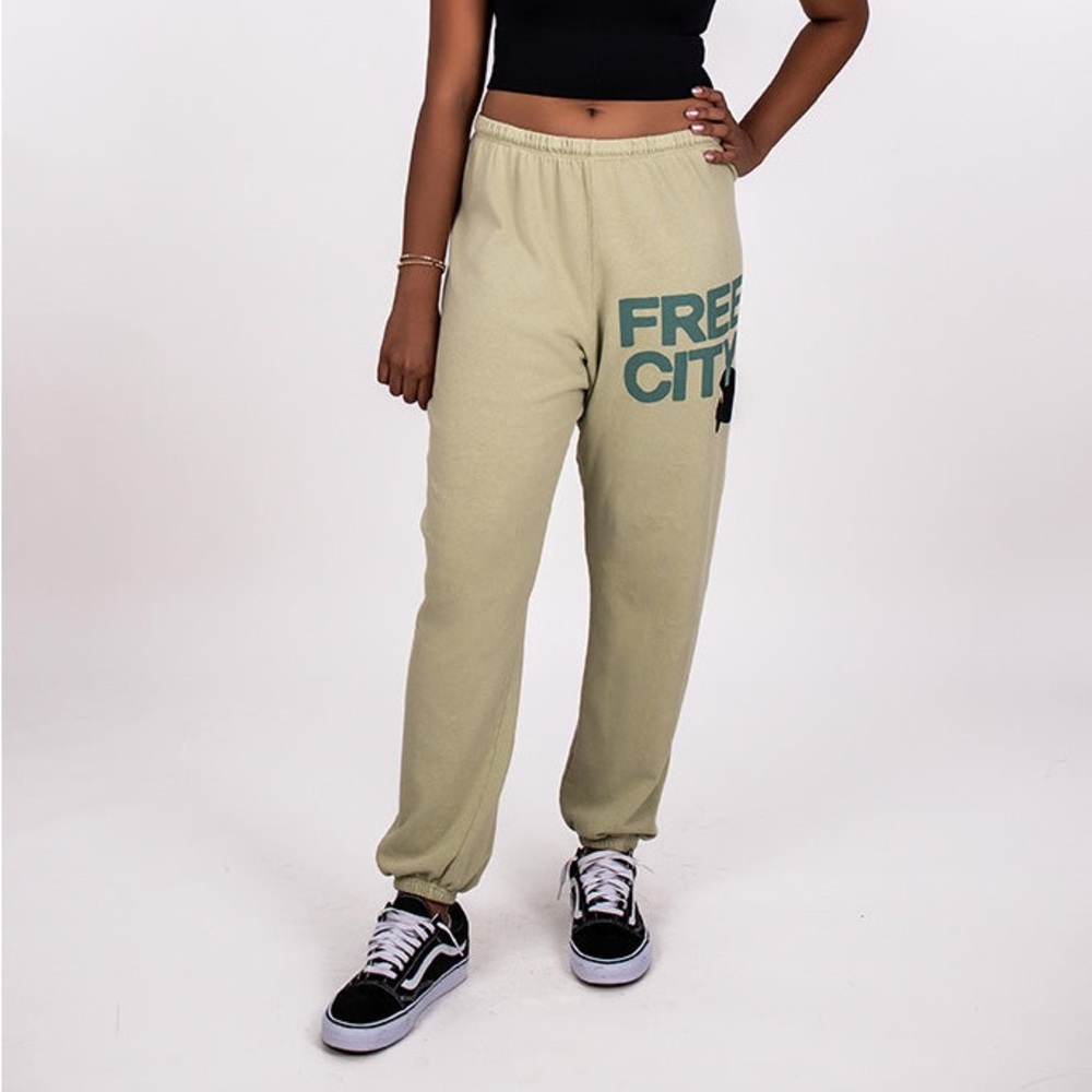 Freecity Beige Track Pants with Green Logo